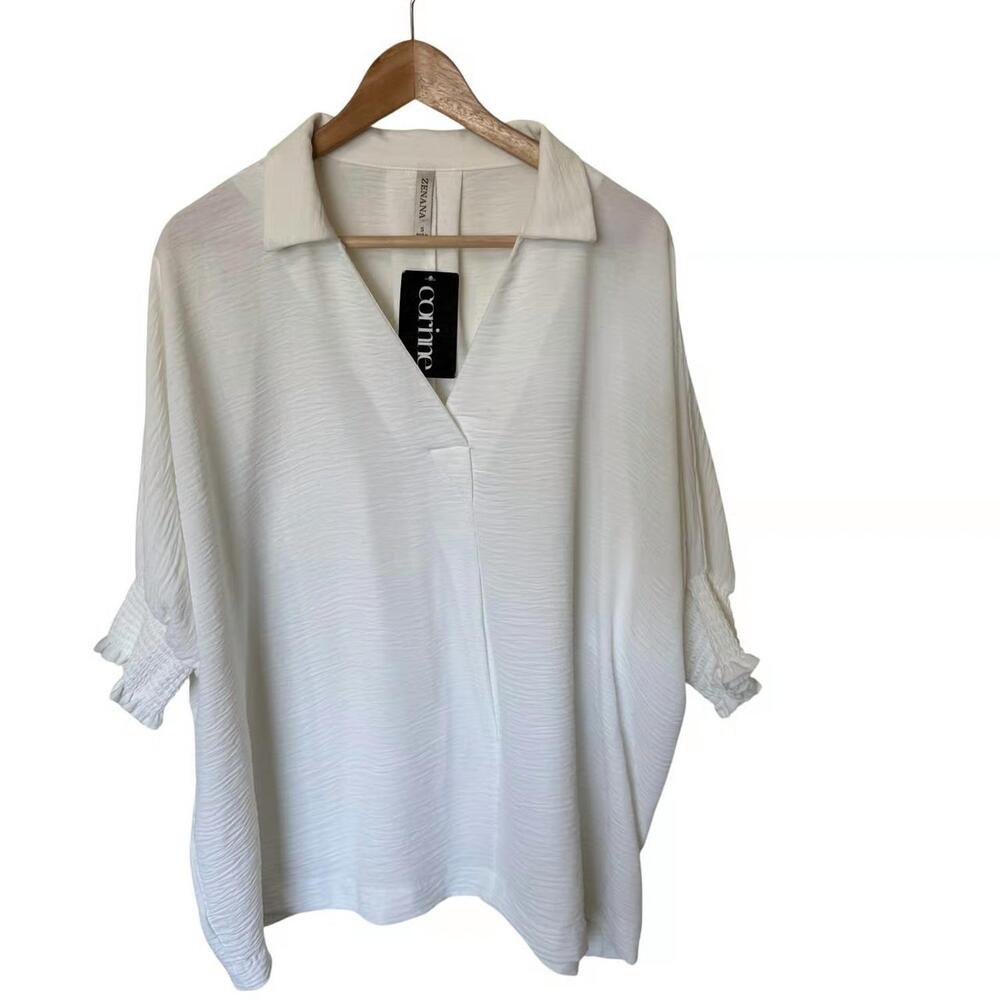 NEW ZENANA women's smock sleeve top in cream